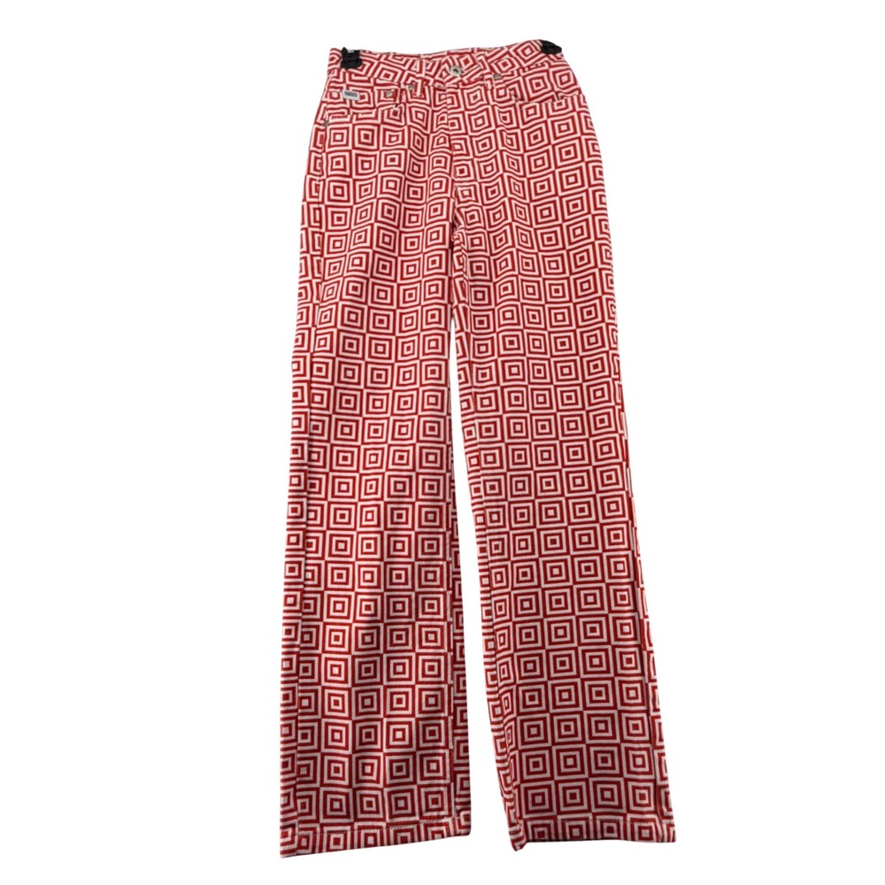 Ragged Priest High-Waist Baggy Dad Wide Leg Jeans Geometric Orange Womens 24 Y2K